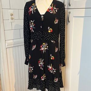 NWTs- Boden Floral Black Dress with Polka Dots